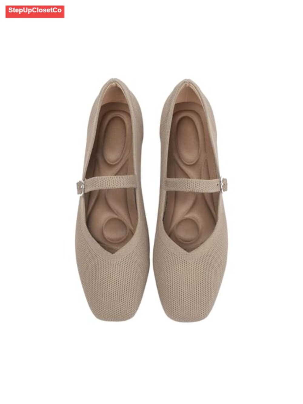 Knit Flats for Women Square Toe Casual Ballet Flat Shoes with Ankle Strap